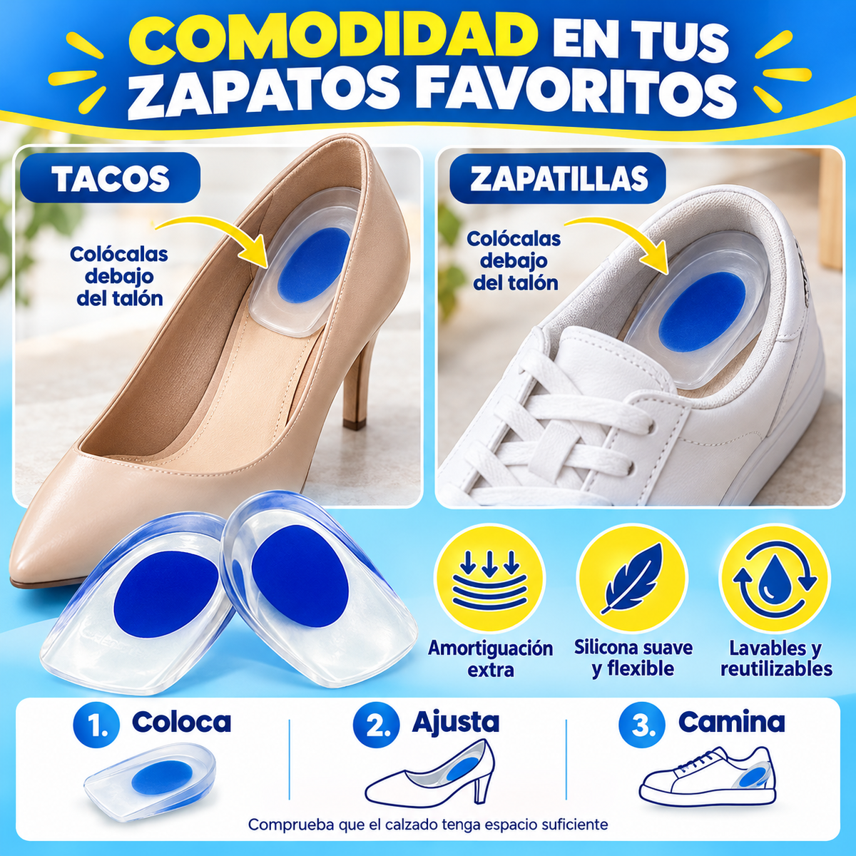 Taloneras Gel Silicona Bienestar 👟 Más comodidad: ¡2 pares por el precio de 1!