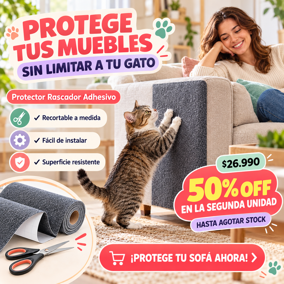 Rascador Adhesivo para Gatos ¡Llévalo Antes que se Agote!