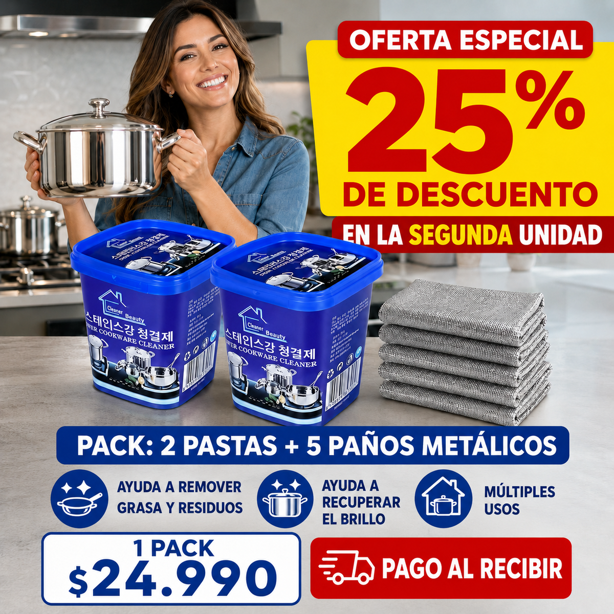 2 Pasta de Olla mas 5 Paños metálicos