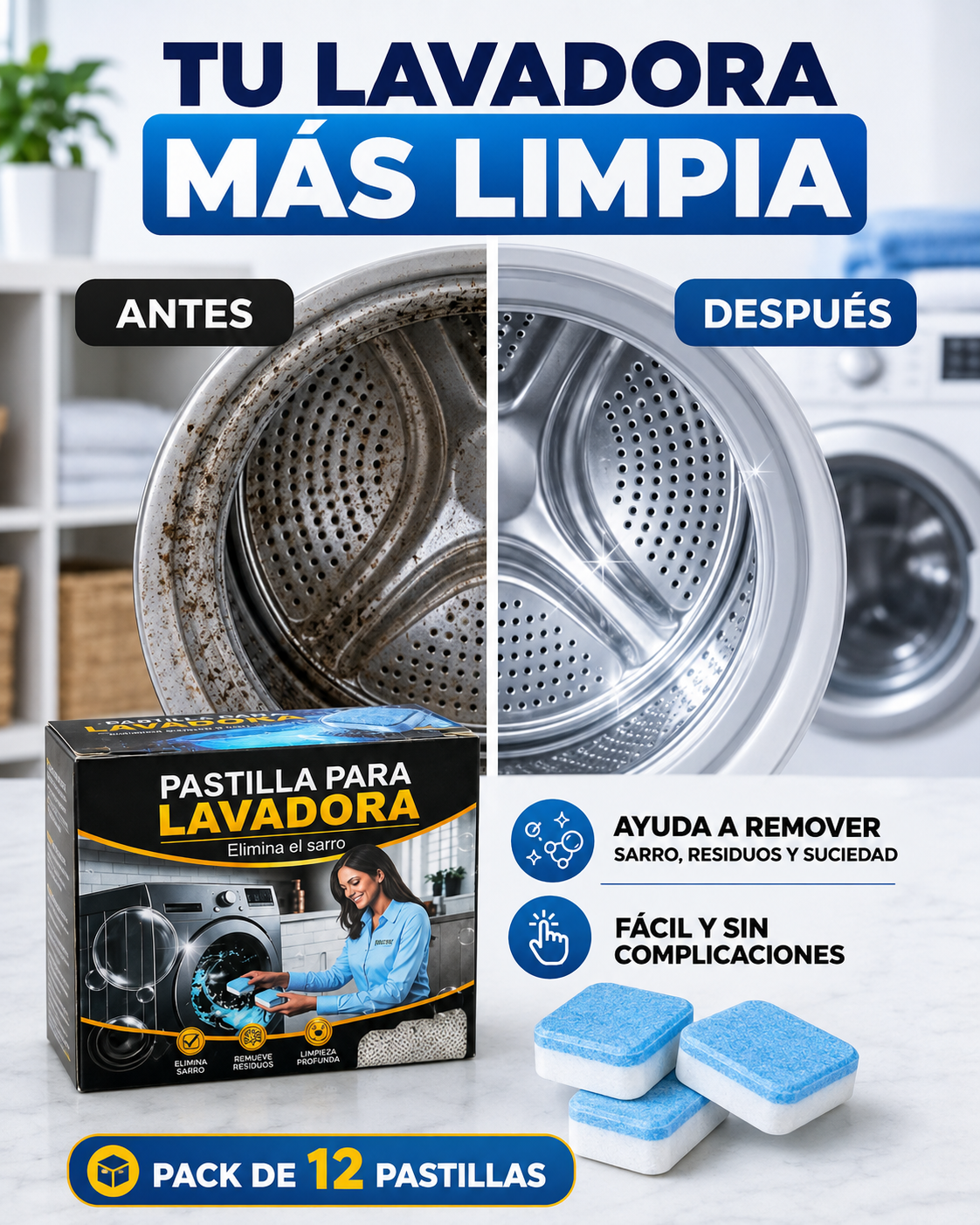 Pastillas Limpia Lavadora Pack De 12
